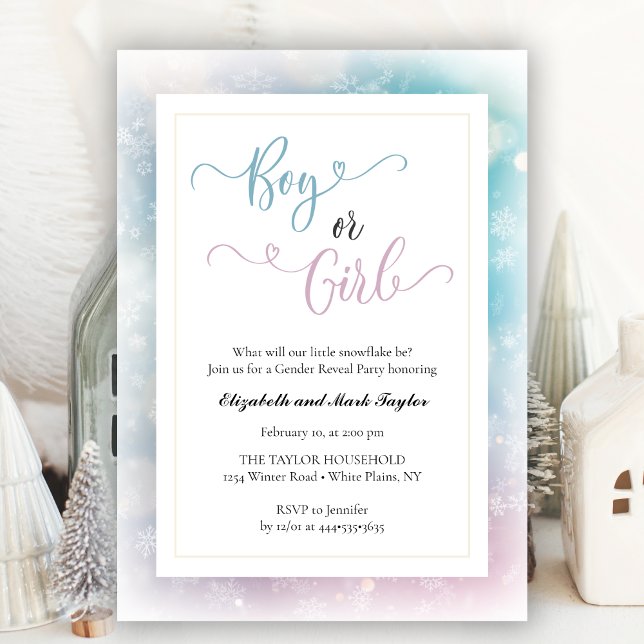 Elegant Boy Or Girl Winter Snowflake Gender Reveal Invitation (Creator Uploaded)