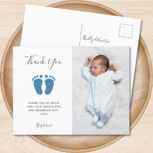 Elegant Boy's Baby Shower Photo Thank You Postcard