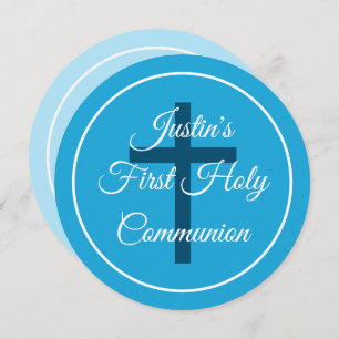 Elegant boy's first holy communion religious cross invitation
