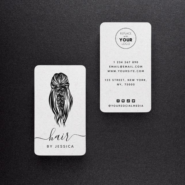 Elegant Braid Wavy Hair Salon Grey Kraft Paper Business Card (Creator Uploaded)
