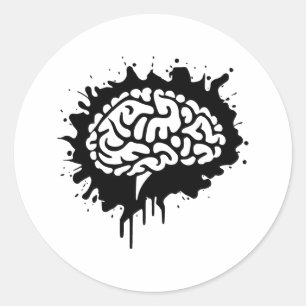Elegant Brain Silhouette in Monochrome Classic Round Sticker