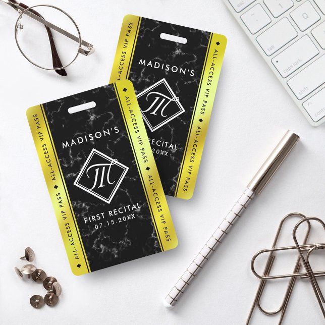 Elegant Brass / Gold Foil Black Marble VIP Event ID Badge (Creator Uploaded)