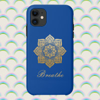 Elegant Breathe Deep Royal Blue and Gold Mandala