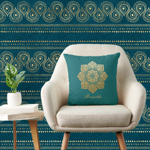 Elegant Breathe Green and Gold Mandala Cushion