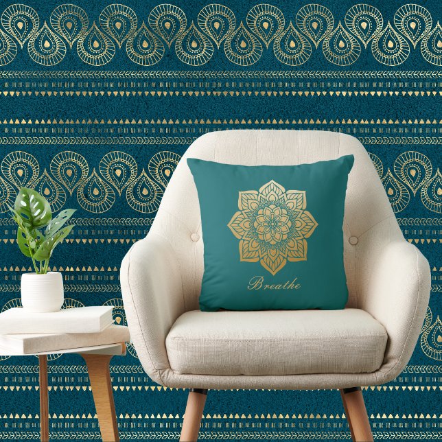 Elegant Breathe Green and Gold Mandala Cushion (Creator Uploaded)