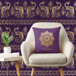Elegant Breathe Purple and Gold Mandala Cushion