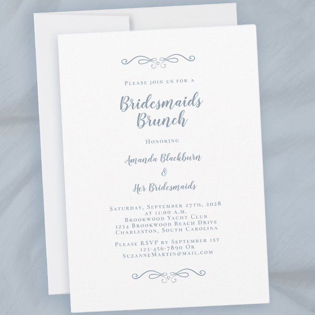 Elegant Bridal Brunch Bridesmaids Dusty Blue Chic Invitation (Elegant Bridal Brunch Bridesmaids Dusty Blue Chic Invitation)