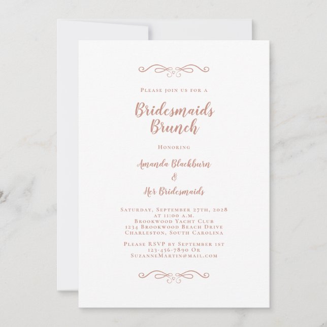 Elegant Bridal Brunch Bridesmaids Shower Blush Invitation (Front)
