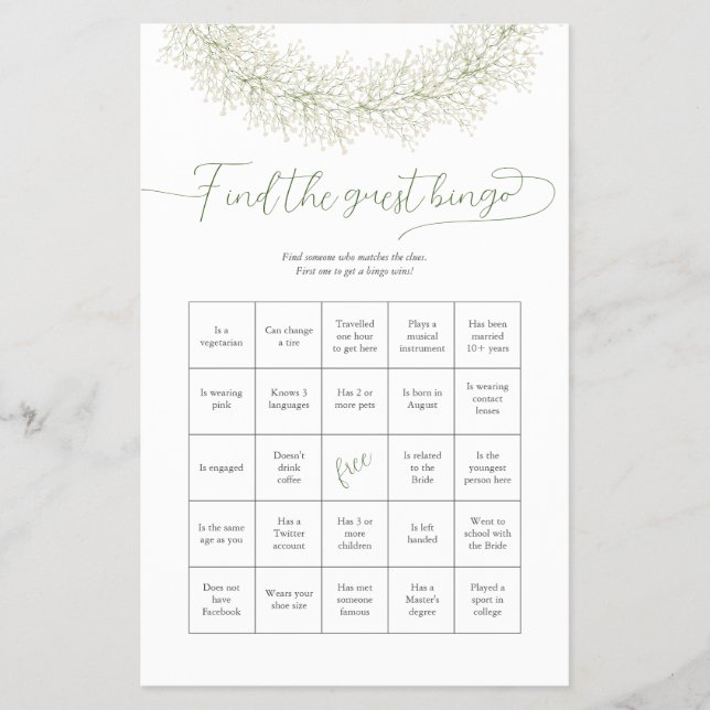 Elegant Bridal Find The Guest Bingo Game Flyer (Front)