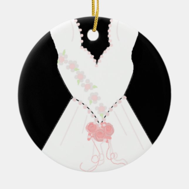 Elegant Bridal Gown Ceramic Tree Decoration (Front)