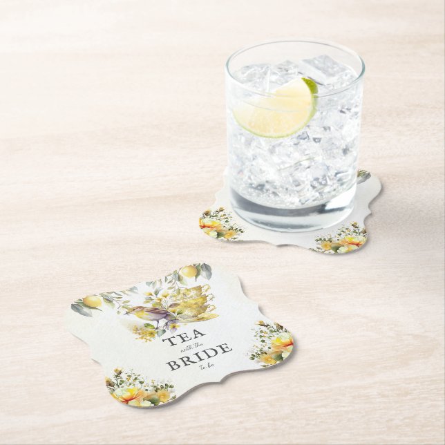 Elegant Bridal Lemon Vintage Tea Party Paper Coaster (Insitu)
