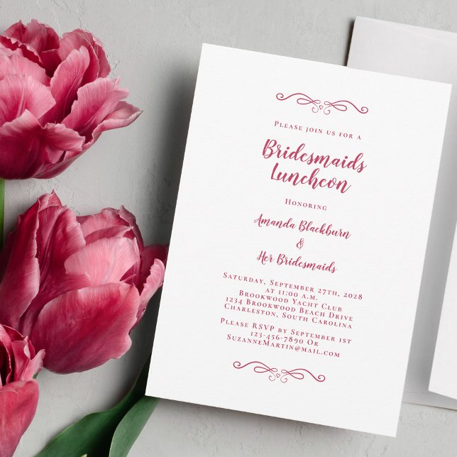Elegant Bridal Luncheon Bridesmaids Magenta Red Invitation (Creator Uploaded)