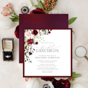 Elegant Bridal Luncheon Floral Burgundy Invitation