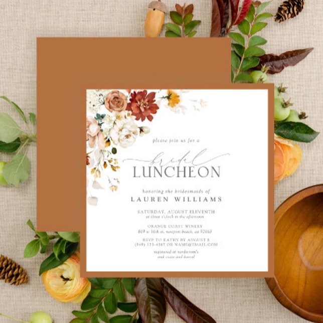 Elegant Bridal Luncheon Floral Rust Orange Invitation (Creator Uploaded)