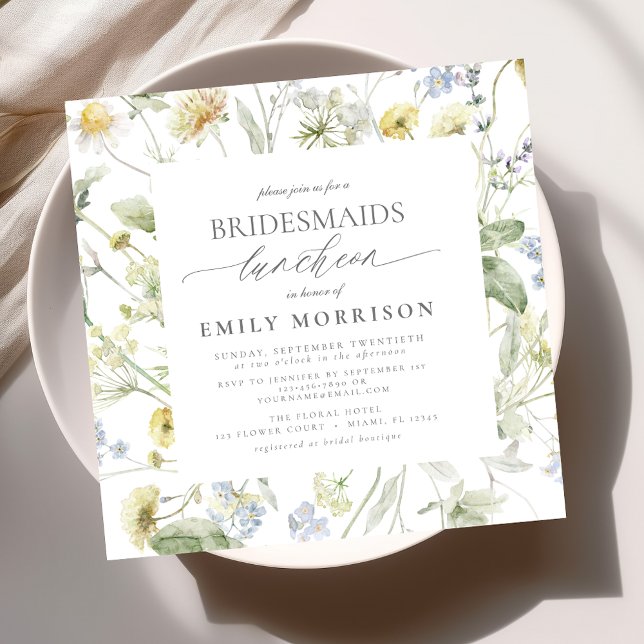 Elegant Bridal Luncheon Wildflower Sage Green Invitation (Creator Uploaded)