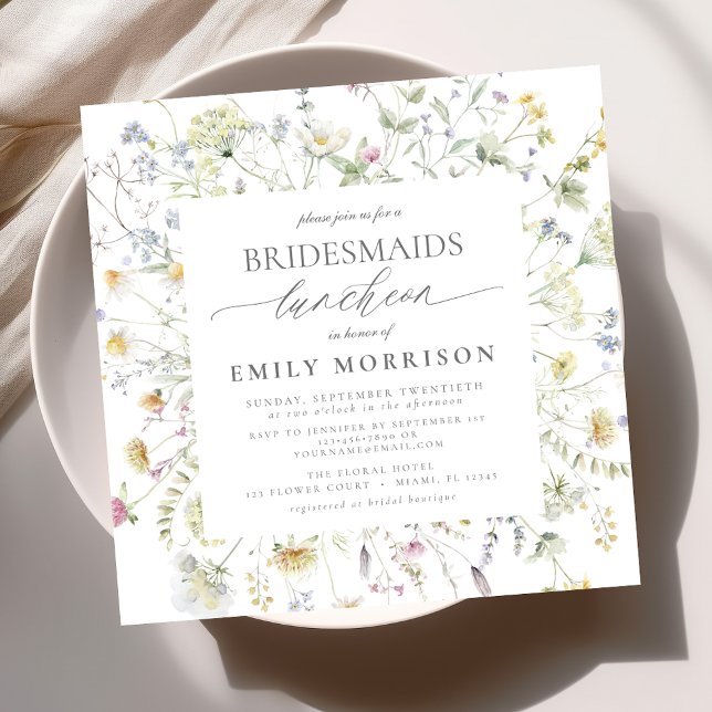 Elegant Bridal Luncheon Wildflower Sage Green Invitation (Creator Uploaded)