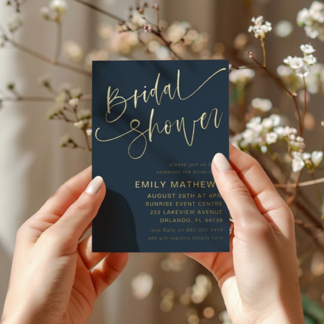 Elegant Bridal Shower Blue & Gold Calligraphy (Creator Uploaded)