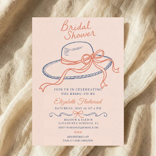 Elegant Bridal Shower Blush Navy Ribbon Bow Invitation