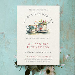 Elegant Bridal Shower Botanical Tea Watercolor Invitation