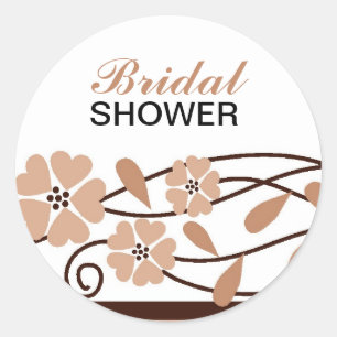 Elegant Bridal Shower Brown Flowers Classic Round Sticker