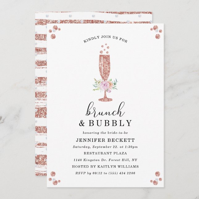 Elegant Bridal Shower Brunch & Bubbly Invitation (Front/Back)