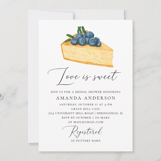 Elegant Bridal Shower Brunch | Sweet Cake Dessert Invitation (Front)