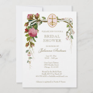 Elegant Bridal Shower Catholic Roses Invitation