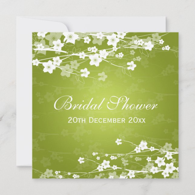 Elegant Bridal Shower Cherry Blossom Lime Green Invitation (Front)