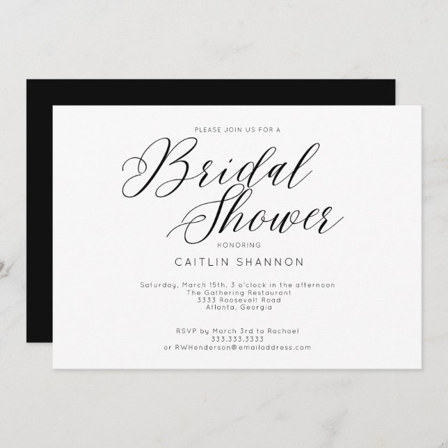 Elegant Bridal Shower Classic Black White Invitation (Front/Back)