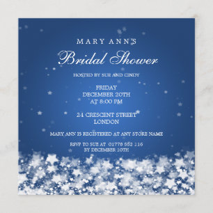 Elegant Bridal Shower Dazzling Stars Blue Invitation