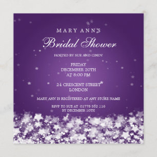 Elegant Bridal Shower Dazzling Stars Purple Invitation