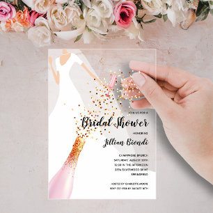Elegant Bridal Shower Dress and Veil Acrylic Invitations