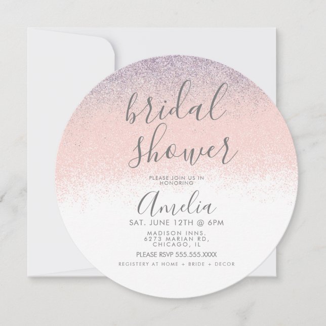 Elegant Bridal Shower Faux Ombré Glitter Pink  Invitation (Front)
