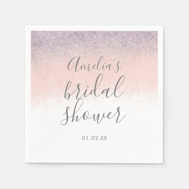 Elegant Bridal Shower Faux Ombré Glitter Pink   Napkin (Front)