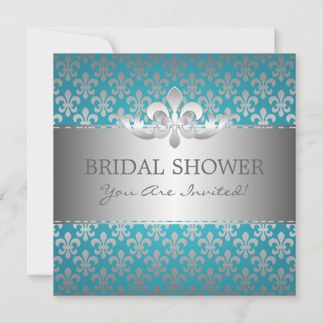 Elegant Bridal Shower Fleur De Lis Blue Invitation (Front)