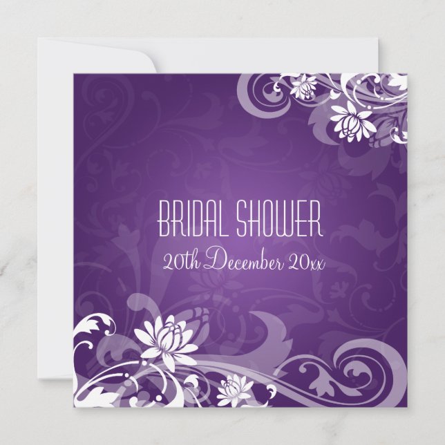Elegant Bridal Shower  Floral Swirls Purple Invitation (Front)