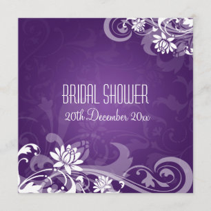 Elegant Bridal Shower  Floral Swirls Purple Invitation