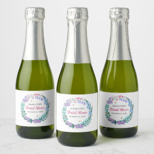 Elegant Bridal Shower Floral Wildflowers Garland Sparkling Wine Label