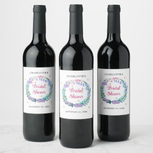 Elegant Bridal Shower Floral Wildflowers Garland Wine Label