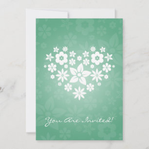 Elegant Bridal Shower Flowery Heart Mint Green Invitation
