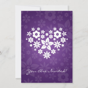 Elegant Bridal Shower Flowery Heart Purple Invitation