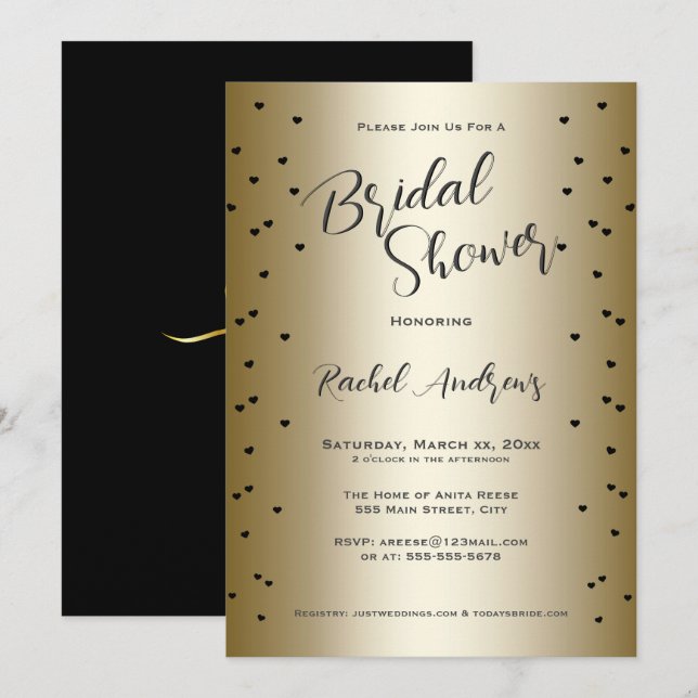 Elegant Bridal Shower Gold with Black Invitation (Front/Back)