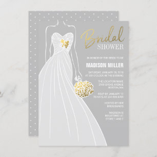 Elegant Bridal Shower Invitation   Grey and Gold