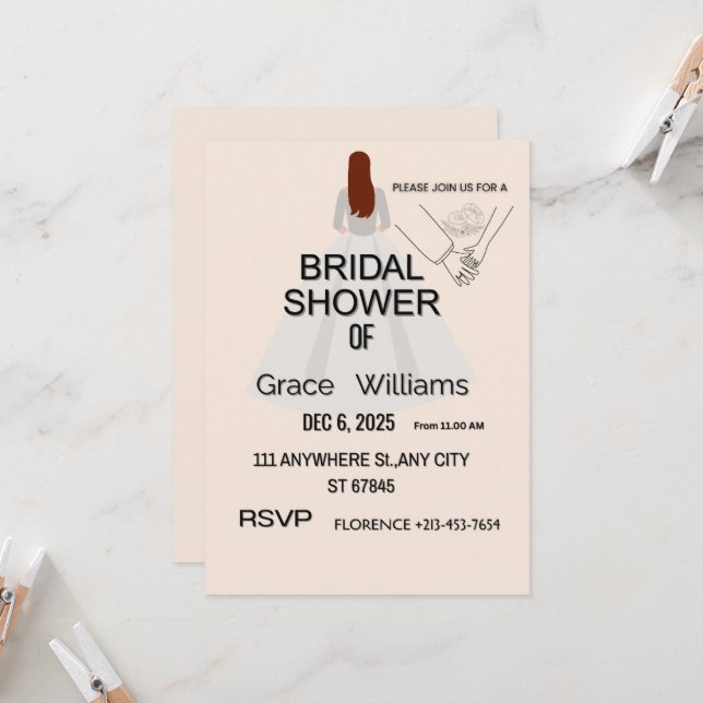 Elegant Bridal Shower Invitation | Printable & Cus (Front/Back In Situ)