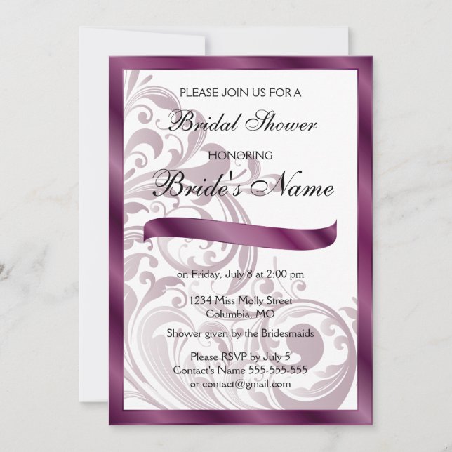 Elegant Bridal Shower Invitation - Purple (Front)