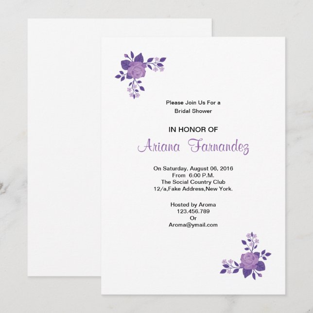 Elegant Bridal Shower Invitaton Card (Front/Back)