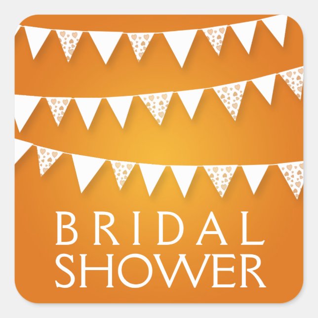 Elegant Bridal Shower Love Bunting Orange Square Sticker (Front)