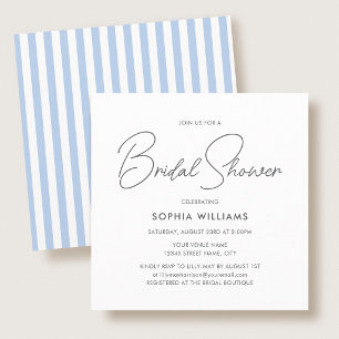 Elegant Bridal Shower Modern Script Blue Stripes Invitation