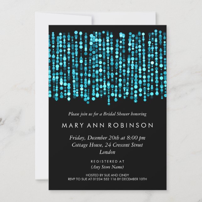 Elegant Bridal Shower Modern Turquoise Lights Invitation (Front)