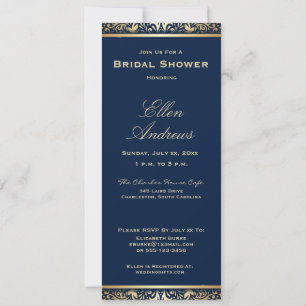Elegant Bridal Shower Navy with Gold Invitation